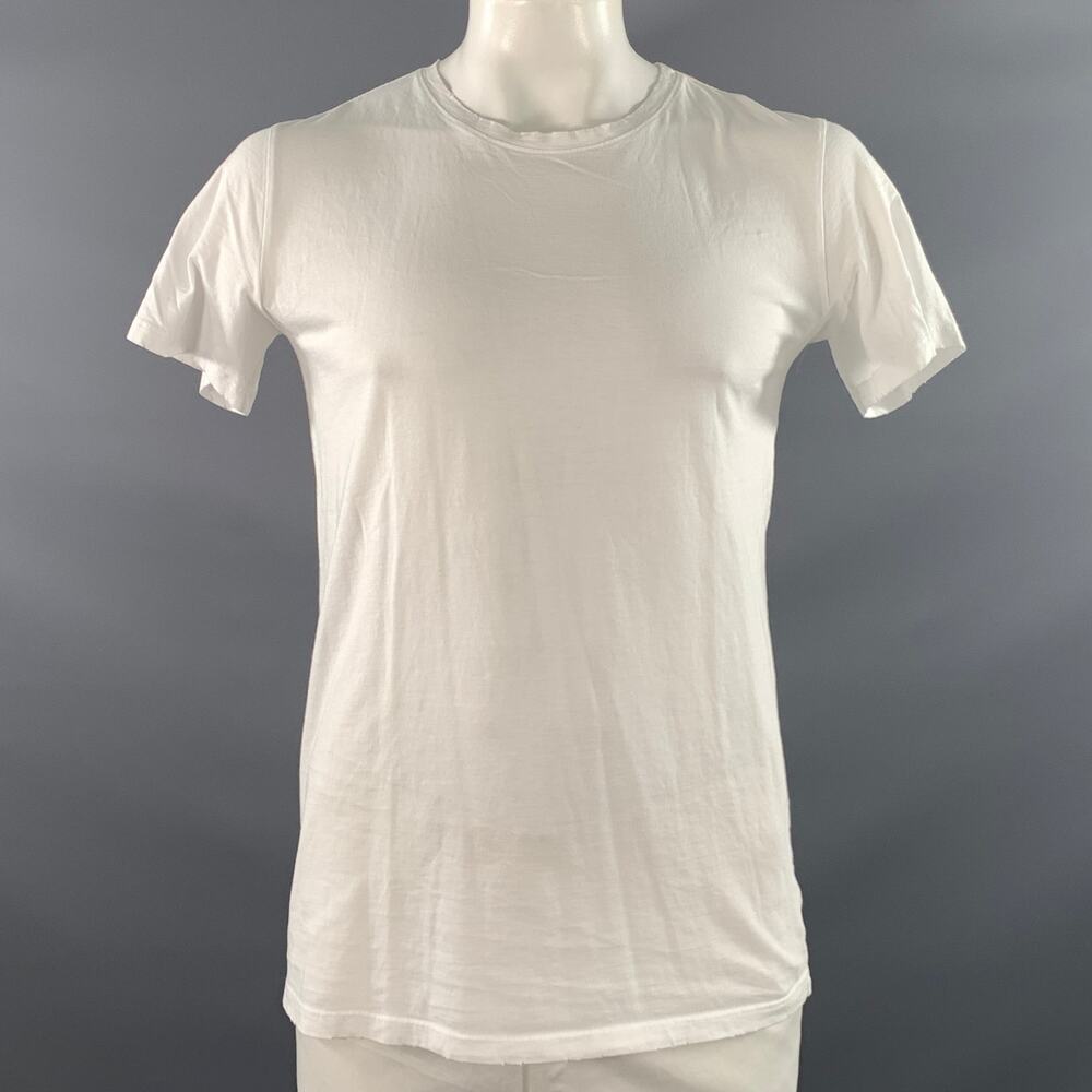 BALMAIN Size XL White Solid Cotton Crew Neck T shirt